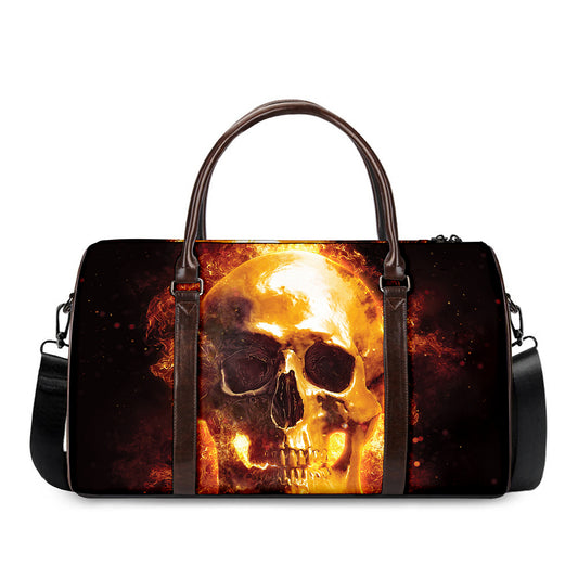 Skull In Flames Print Duffle Bag