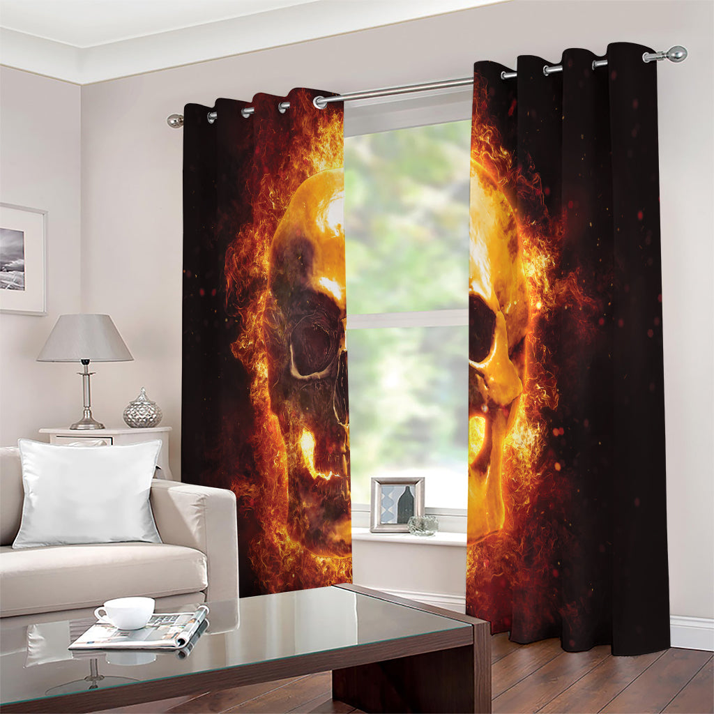Skull In Flames Print Extra Wide Grommet Curtains