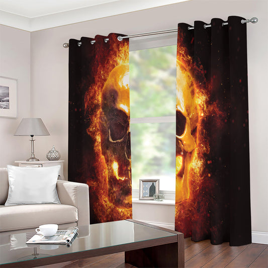 Skull In Flames Print Extra Wide Grommet Curtains