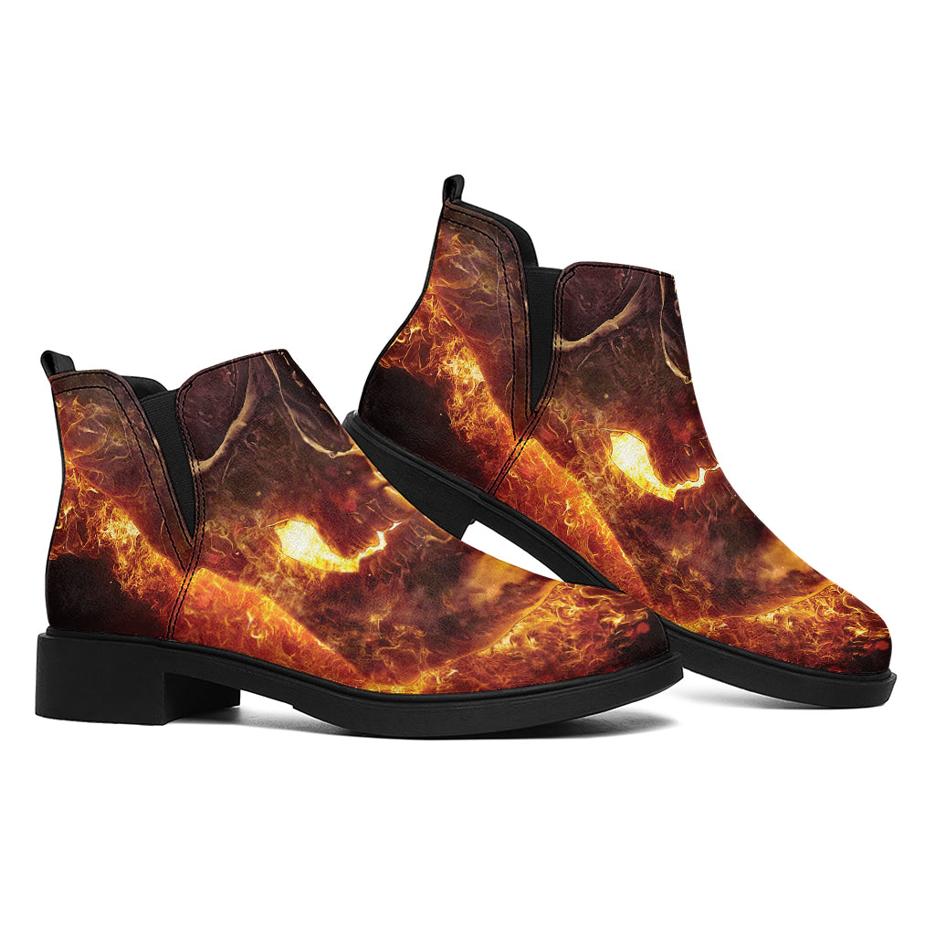 Skull In Flames Print Flat Ankle Boots