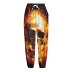 Skull In Flames Print Fleece Lined Knit Pants