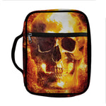 Skull In Flames Print Front Pocket Bible Bag