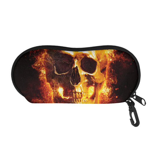 Skull In Flames Print Glasses Case
