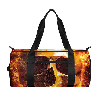Skull In Flames Print Gym Bag