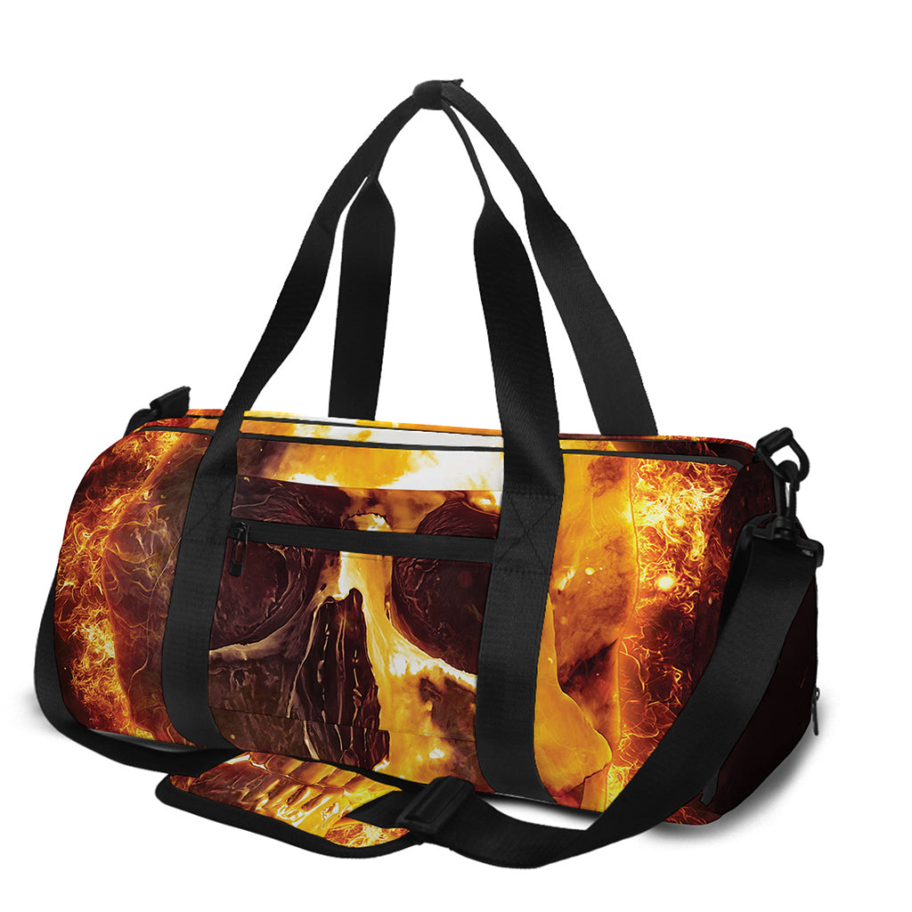 Skull In Flames Print Gym Bag