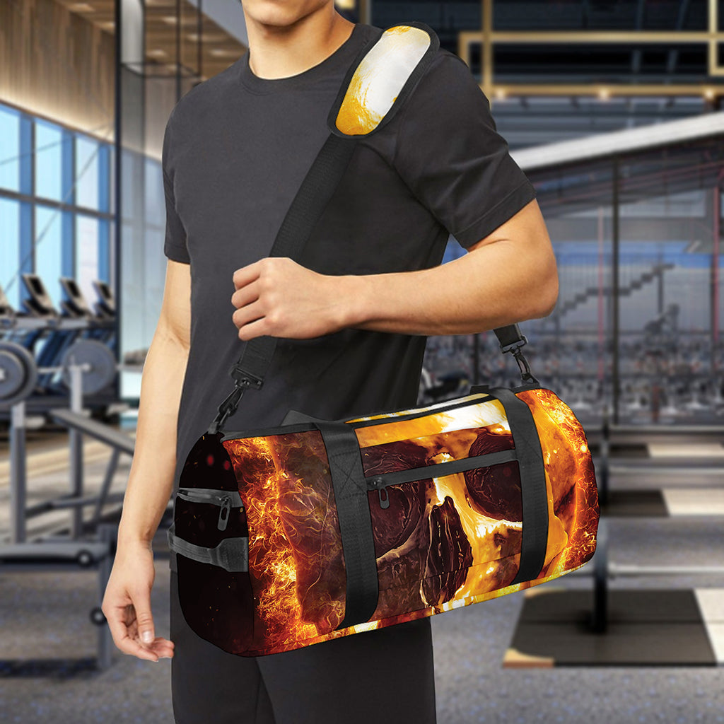 Skull In Flames Print Gym Bag