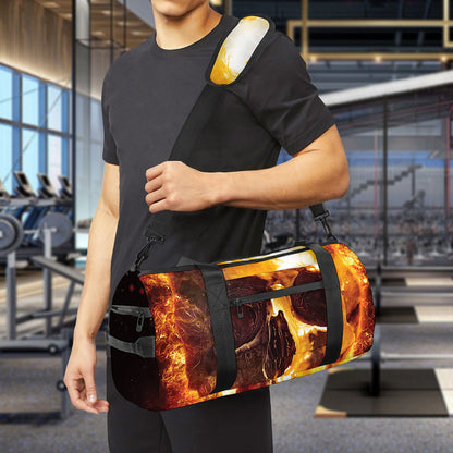 Skull In Flames Print Gym Bag