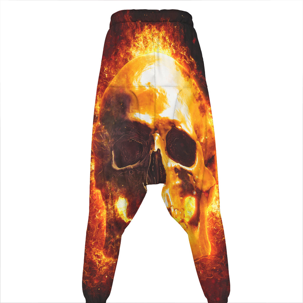 Skull In Flames Print Hammer Pants