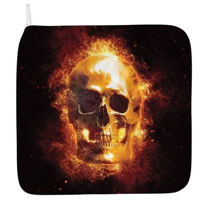 Skull In Flames Print Hand Towel