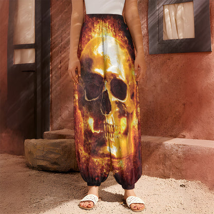 Skull In Flames Print Harem Pants