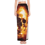 Skull In Flames Print High Slit Maxi Skirt