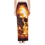 Skull In Flames Print High Slit Maxi Skirt