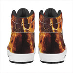 Skull In Flames Print High Top Leather Sneakers