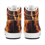 Skull In Flames Print High Top Leather Sneakers