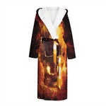 Skull In Flames Print Hooded Bathrobe