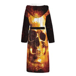 Skull In Flames Print Hooded Bathrobe