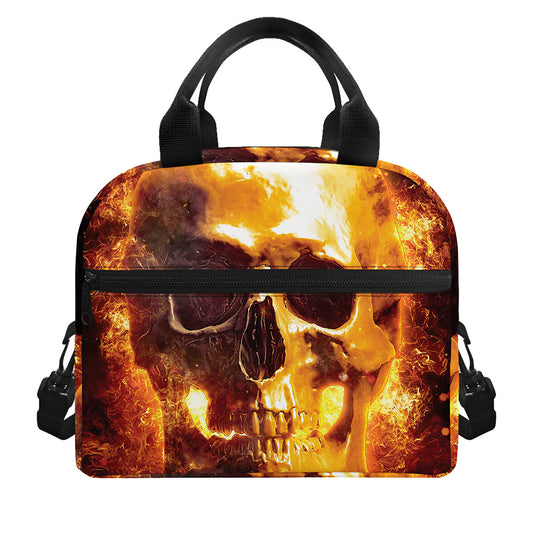 Skull In Flames Print Insulated Lunch Bag