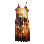 Skull In Flames Print Jersey Midi Cami Dress