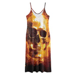 Skull In Flames Print Jersey Midi Cami Dress