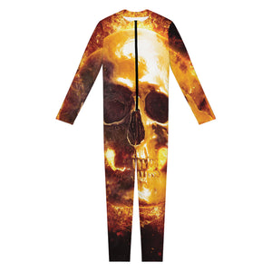 Skull In Flames Print Jumpsuit