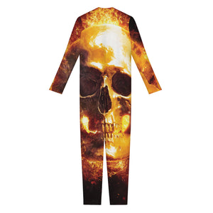 Skull In Flames Print Jumpsuit