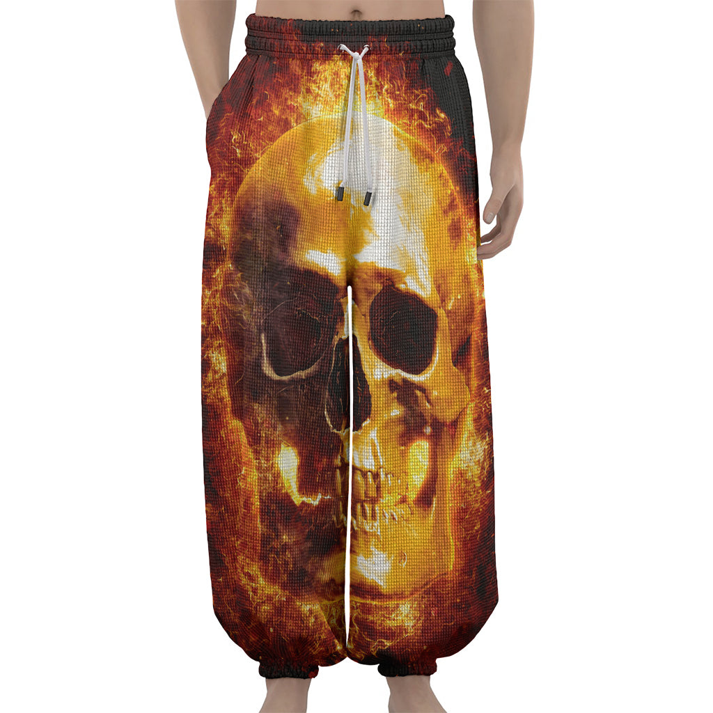 Skull In Flames Print Lantern Pants