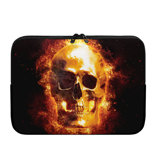 Skull In Flames Print Laptop Sleeve