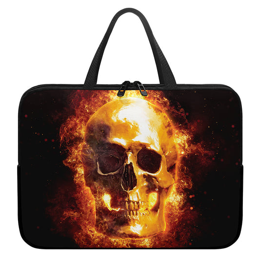 Skull In Flames Print Laptop Sleeve With Handle