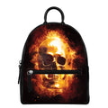 Skull In Flames Print Leather Backpack