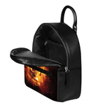 Skull In Flames Print Leather Backpack
