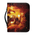 Skull In Flames Print Leather Bible Cover