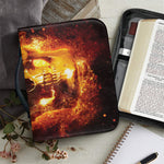 Skull In Flames Print Leather Bible Cover