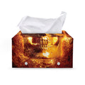 Skull In Flames Print Leather Tissue Box Cover