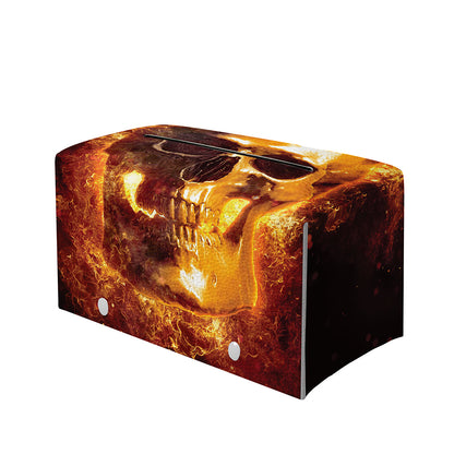 Skull In Flames Print Leather Tissue Box Cover