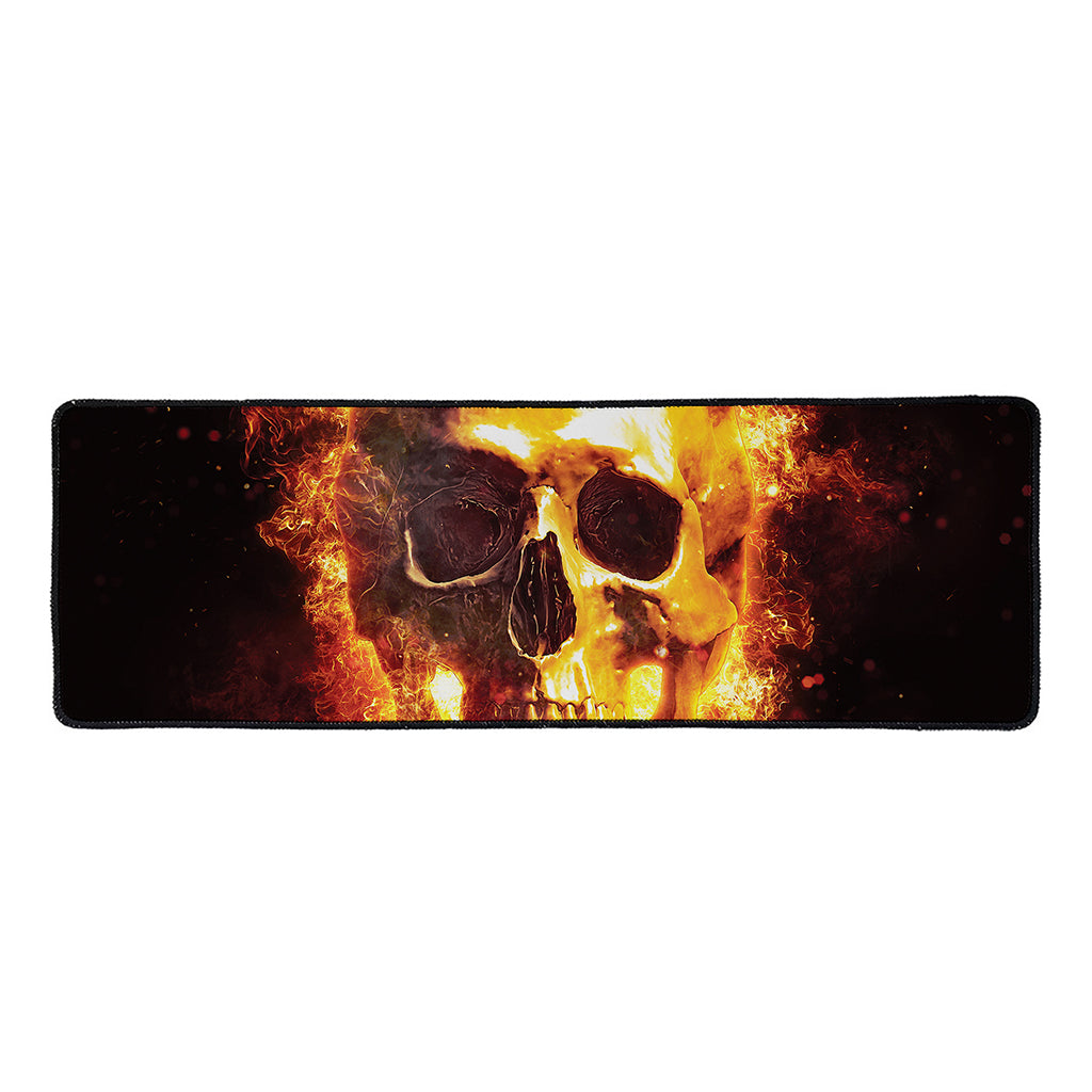 Skull In Flames Print Long Kitchen Mat