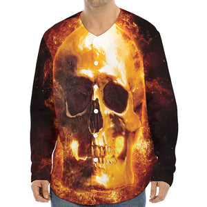 Skull In Flames Print Long Sleeve Baseball Jersey