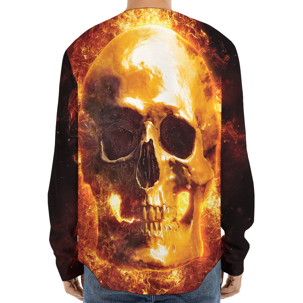 Skull In Flames Print Long Sleeve Baseball Jersey