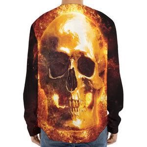 Skull In Flames Print Long Sleeve Baseball Jersey