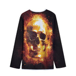 Skull In Flames Print Long Sleeve Short Coat
