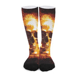 Skull In Flames Print Long Socks