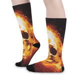 Skull In Flames Print Long Socks