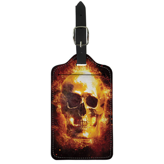 Skull In Flames Print Luggage Tag