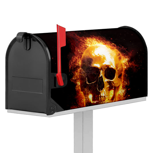 Skull In Flames Print Mailbox Cover