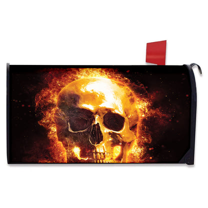 Skull In Flames Print Mailbox Cover