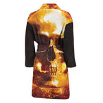 Skull In Flames Print Men's Bathrobe