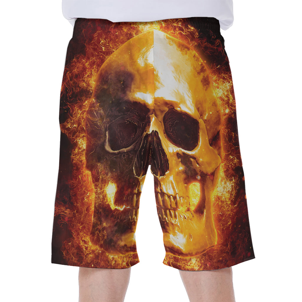 Skull In Flames Print Men's Beach Shorts