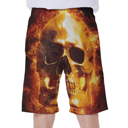Skull In Flames Print Men's Beach Shorts