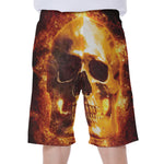 Skull In Flames Print Men's Beach Shorts