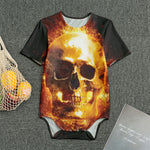 Skull In Flames Print Men's Bodysuit