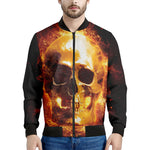 Skull In Flames Print Men's Bomber Jacket